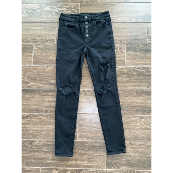 American Eagle Black size 4 Short Distressed Denim Super Hi-Rise Ne(x)t Level St - Picture 2 of 6